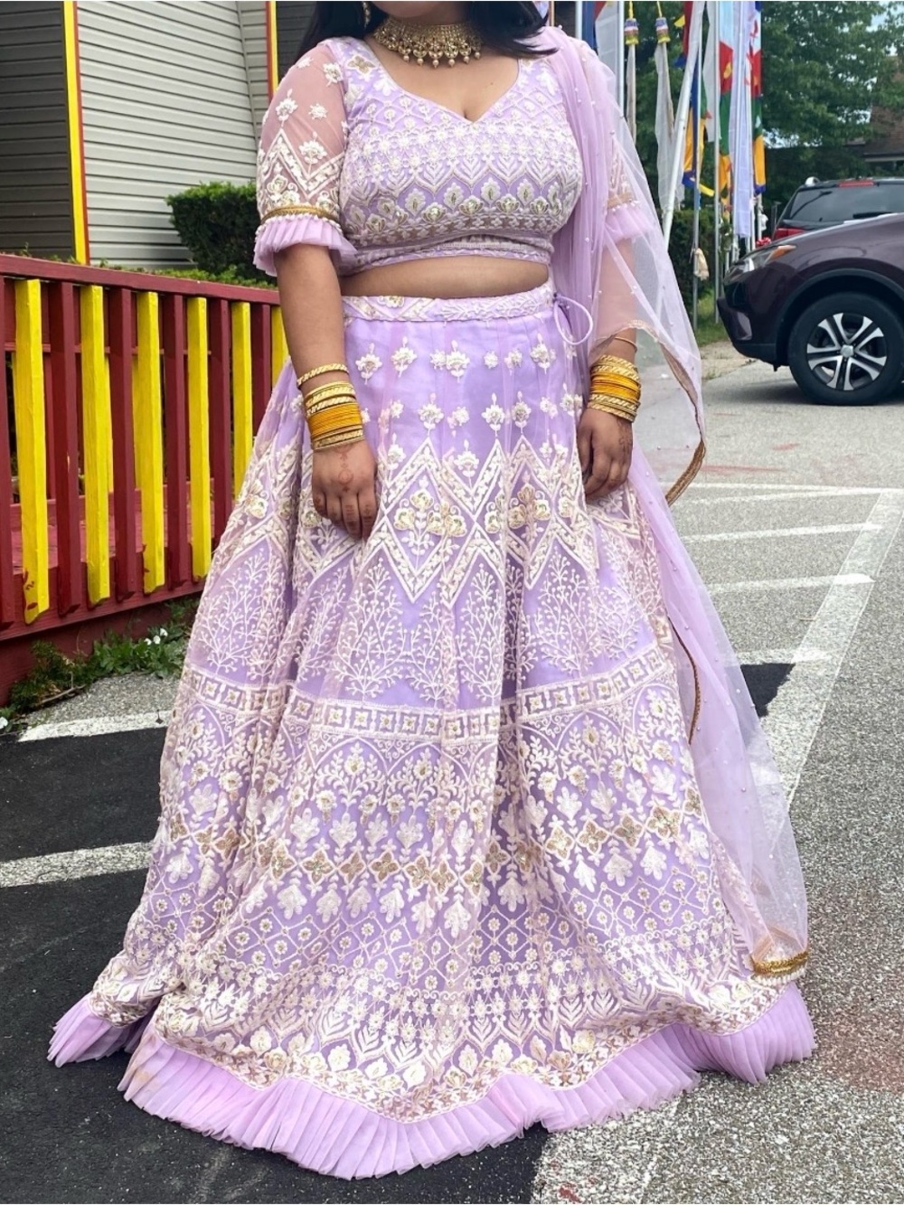 India Boutique Lilac Embroidered Lehenga Choli Set